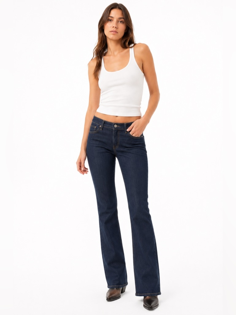 Levi’s 715 Bootcut Jeans Dark Wash Mid Rise Stretch Denim 31 Western Country